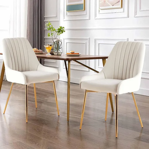 Miniatura 2 de ANOUR Juego de 4 sillas de comedor modernas de terciopelo, sillas de comedor tapizadas con patas de metal dorado, sillas laterales sin brazos