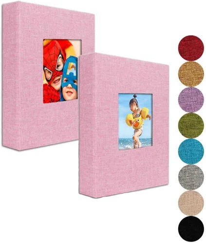 Miniatura 8 de GPIRAL Álbum de fotos pequeño de 4 x 6 pulgadas, páginas transparentes, cubierta de lino con ventana frontal, paquete de 2, cada álbum con capacidad