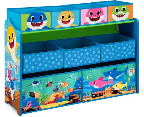 Baby Shark Deluxe - Organizador de juguetes de diseño y almacenamiento de 9 contenedores por Delta Children, certificado Greenguard Gold