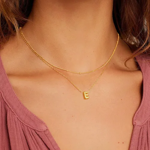 Miniatura 3 de Collar de letras doradas y plateadas, con inicial en capas para mujer, pequeños collares con dije, gargantilla delicada, collar lindo apilable
