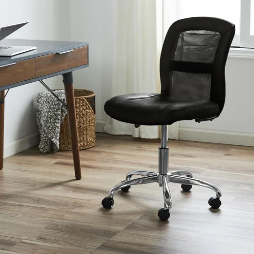 Miniatura 2 de Silla de escritorio Serta Essential sin brazos, sillas pequeñas de escritorio con ruedas, respaldo de malla transpirable y cuero sintético, asiento