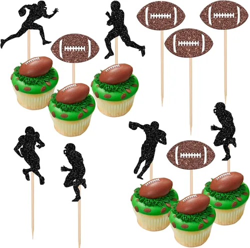 Miniatura 17 de 36 piezas de adornos para cupcakes de pelota de rugby, trofeo de fútbol americano, selecciones de cupcakes de fútbol americano, decoración