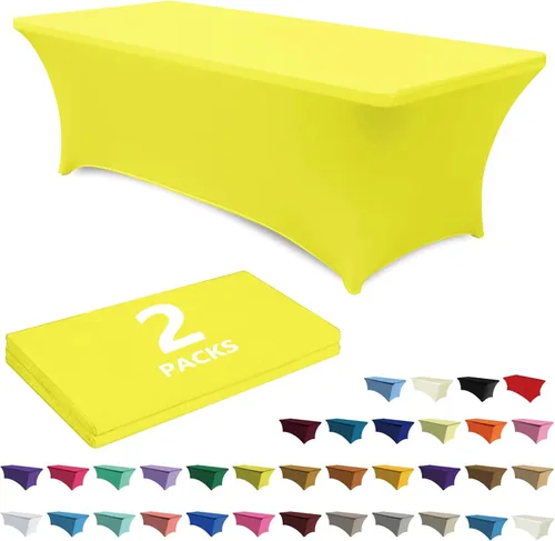 Miniatura 25 de ABCCANOPY Paquete de 2 manteles de elastano negro de 4 pies, elásticos, resistentes a las arrugas, reutilizables, para mesa plegable rectangular