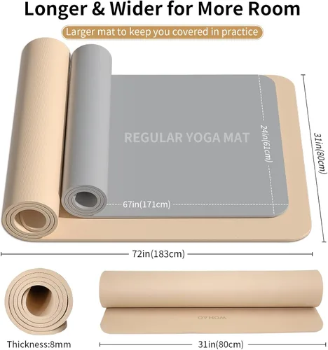 Miniatura 5 de Extra Wide & Thick 8mm Yoga Mat, 72"x31.5" Large Non Slip Exercise Mat, Premium POE Material for Superior Cushioning & Stability, with Strap for