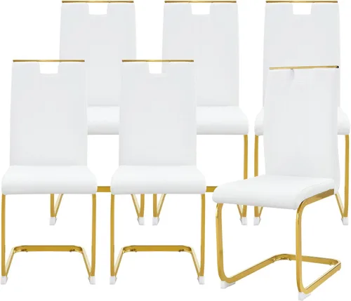 cinkehome Juego de 6 sillas de comedor modernas, con respaldo alto, tapizada de piel sintética, sin brazos, con patas de metal para cocina, comedor,