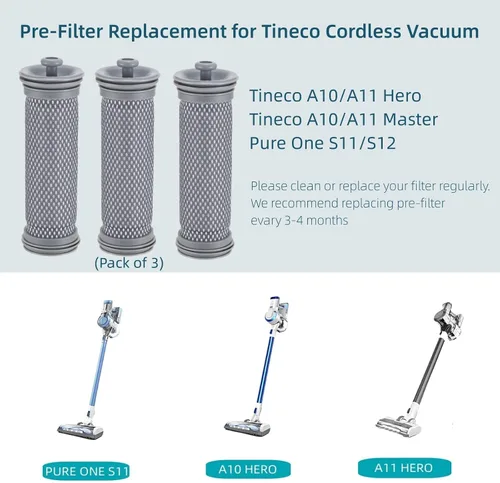 Miniatura 2 de Kit de reemplazo de filtro Tineco, compatible con aspiradora inalámbrica Tineco A10 A11 Pure ONE S12 Series, 3 piezas de prefiltros