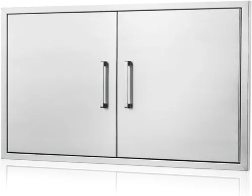 Miniatura 13 de Puerta de cocina para exteriores, 18 pulgadas de ancho x 21 pulgadas de alto, panel de puerta de doble pared de acero inoxidable, parrilla de una