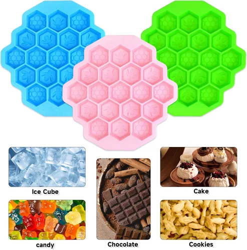 Miniatura 4 de 3 piezas de moldes de silicona de panal de abeja, XJMWXHFC moldes de chocolate de 19 cavidades, moldes de silicona de grado alimenticio