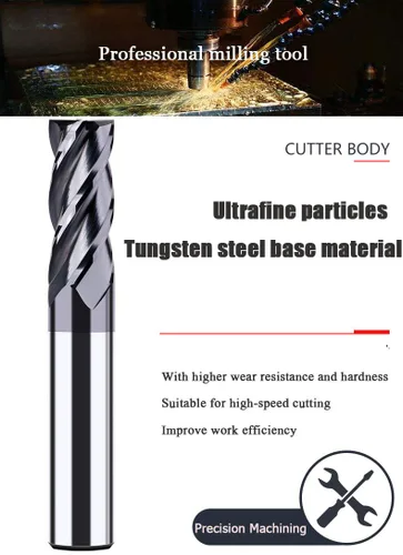 Miniatura 3 de joleully Fresa de Extremo Cuadrado de Carburo de 1/2", HRC 45 Grados Extremo Único 4 Flautas Recubrimiento AlTiN Brocas de Fresado