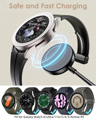 Miniatura 2 de Cargador de reloj Samsung Galaxy de 1 pie compatible con Watch 8/8 Classic/Ultra/7/6/6 Classic/5/5 Pro/4/4 Classic/3/Active/FE USB A carga magnética