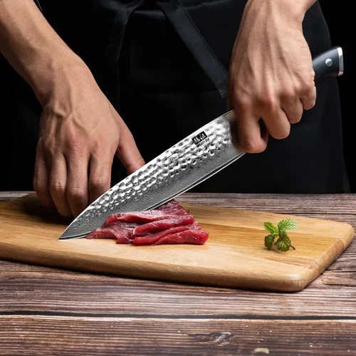 Miniatura 6 de SHAN ZU Cuchillo de chef, cuchillo de acero damasquino de 8 pulgadas, cuchillo de cocina profesional, cuchillos de utilidad de acero de alto carbono
