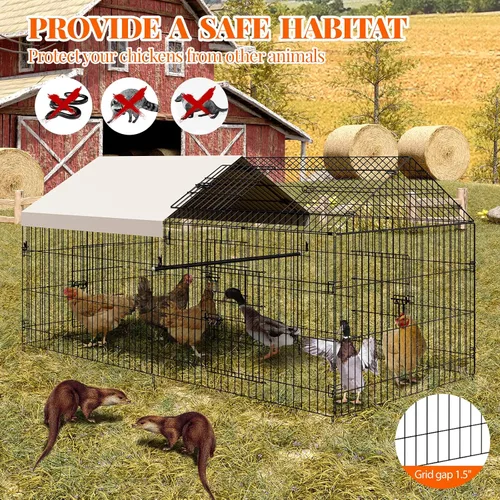 Miniatura 6 de Gallinero de metal, corralito de pollo para patio con cubierta, jaula portátil de metal para exteriores con 4 puertas y 1 ventana para gallina