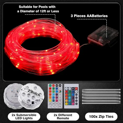 Miniatura 4 de Luces LED de 39.4 pies para piscinas sobre el suelo, iluminación de borde impermeable para piscinas de 12 pies, 2 paquetes de luces sumergibles