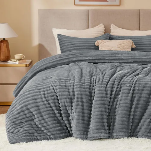 Miniatura 48 de BEDELITE - Juego de edredón de forro polar tamaño individual: ropa de cama supersuave y cálida en color beige, juego de cama de lujo esponjoso