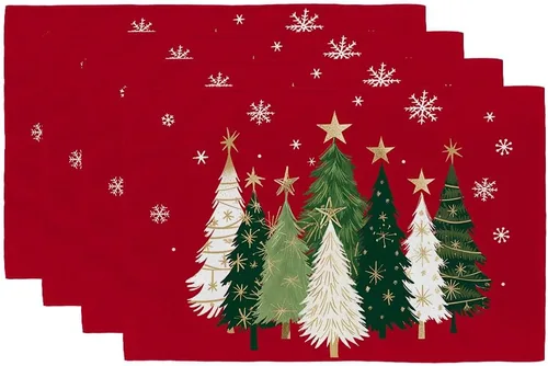 Miniatura 10 de GEEORY Manteles Individuales de Navidad 12x18 Pulgadas Juego de 4, Árboles de Navidad Copos de Nieve Invierno Estacional Vacaciones Estilo Granja