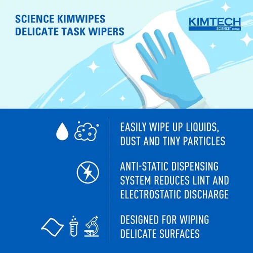 Miniatura 7 de Kimtech Kimwipes, Limpiaparabrisas delicados, 1 capa, 4.4 x 8.4, sin perfume, blanco, 286/caja