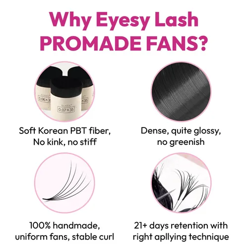 Miniatura 7 de Eyesy Lash 600 Fáciles Extensiones de Pestañas Prefabricadas en Abanico - 5D 0.07 mm Rizado D, Largos Mixtos 8-16 mm - Bandejas de Pestañas