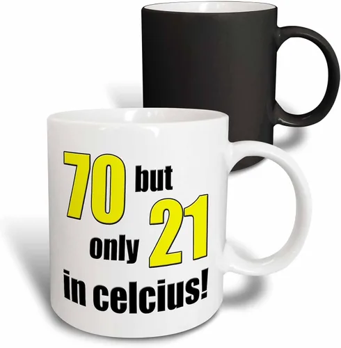 Miniatura 10 de 3dRose 70 but only 21 in Celsius. Yellow. 11oz Two-Tone Black Mug