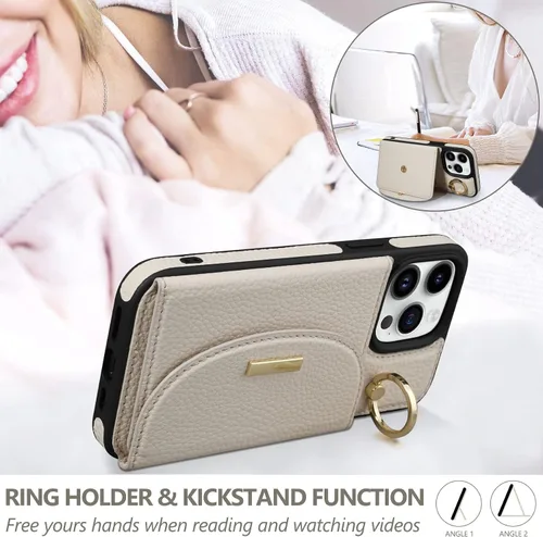 Miniatura 4 de Funda tipo cartera para iPhone 14 Pro Max de 6.7 pulgadas, con ranuras para tarjetas, soporte para anillos, funda protectora de piel sintética