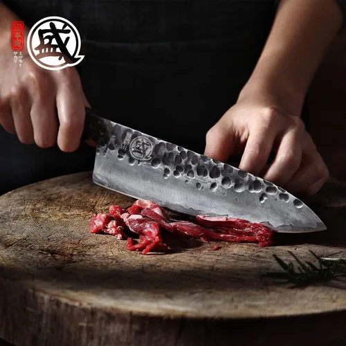 Miniatura 5 de MITSUMOTO SAKARI Cuchillo de chef Gyuto de 8 pulgadas, cuchillos de chef de cocina forjados a mano japoneses, acero de alto carbono 9CR18MOV de 3