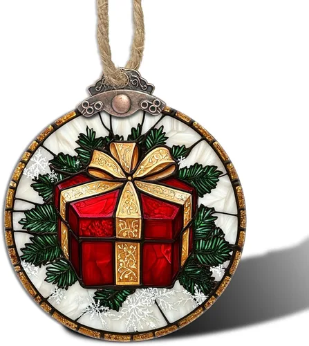 Miniatura 13 de Decoraciones navideñas de vitrales, colgante de campana pequeña para ventana, árbol de Navidad, adornos colgantes retro verde atrapasoles de Verde