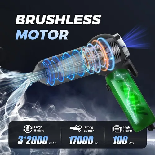 Miniatura 2 de Aspiradora de mano para automóvil, 6 en 1, aspiradora pequeña inalámbrica multifunción de 17000 PA, portátil ajustable con motor sin escobillas