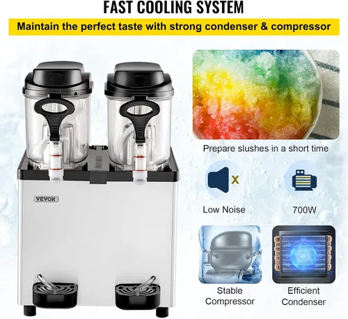 Miniatura 5 de VEVOR Máquina comercial para granizar, 6 L x 2 tanques 50 tazas Margarita, 700 W 110 V batido de acero inoxidable congelado máquina perfecta