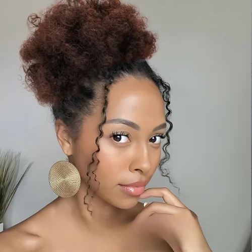 Miniatura 13 de THEMIS HAIR Cola de caballo afro con cordón para mujeres negras, moño corto de cola de caballo con cordón alto para cabello natural corto, 1b