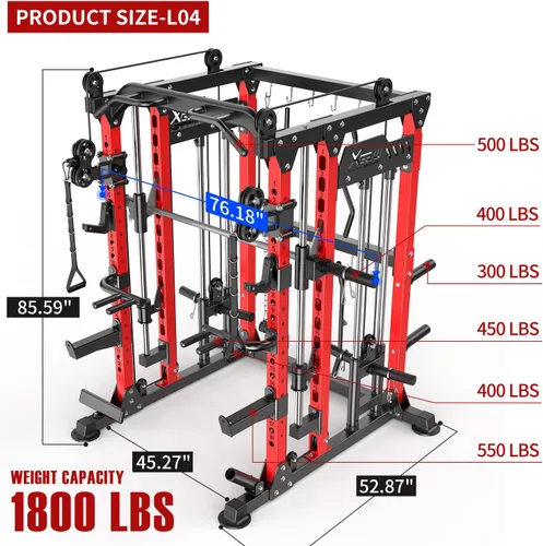 Miniatura 3 de Rack Multiusos para Sentadillas, Conjunto de Rack de Pesas Smith Machine con Sistema de Crossover de Cables, Racks de Potencia para Gimnasio en L04