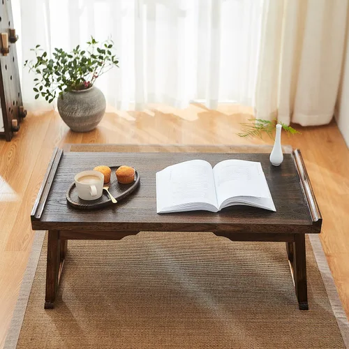 Miniatura 6 de Mesa de piso japonesa, pequeña mesa de centro y mesa de té, mesa de altar para meditación, mesa baja para sentarse en el suelo, bandejas de mesa