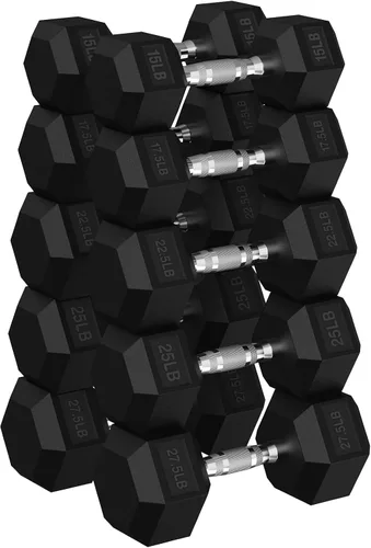 Miniatura 23 de Juego de mancuernas hexagonales con estante, juego de mancuernas de ejercicio y fitness con revestimiento de goma de 720 libras, peso de mano