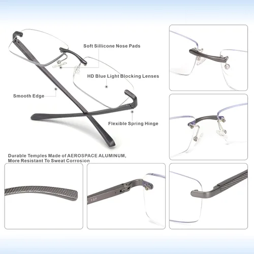 Miniatura 6 de Missfive Anteojos de lectura progresivos multienfoque de aluminio de alta calidad para hombre, bloqueo de luz azul, bisagra de resorte sin línea