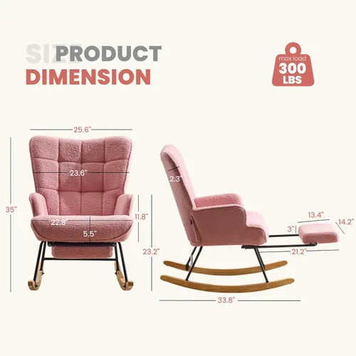 Miniatura 2 de Furniliving - Mecedora moderna tapizada para cuarto de bebé, silla de lectura con reposapiés retráctil, silla acentuada con respaldo alto, base