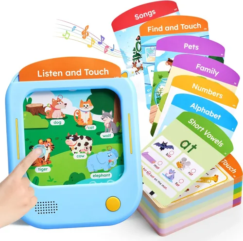JoyCat Tableta de Aprendizaje para Niños: 156 Páginas de Tarjetas Flash Toca-para-Leer con 20 Juegos de Escuchar y Encontrar, Juguete Montessori
