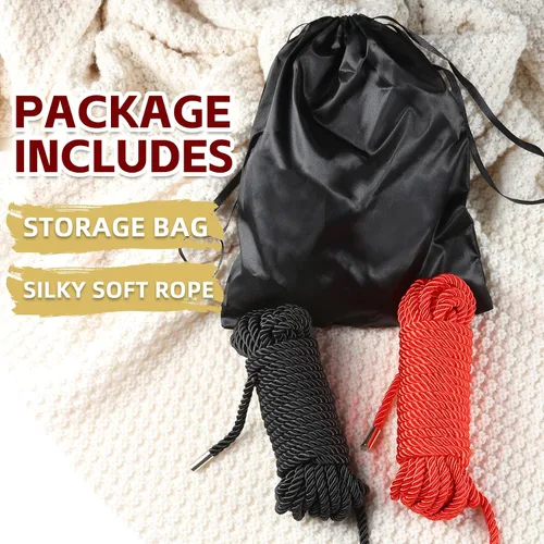Miniatura 3 de Cuerda suave de seda, cuerda suave de nailon suave y sedosa, color negro y rojo, duradera, multiusos, trenzado de satén, 32 pies, 0.315 in