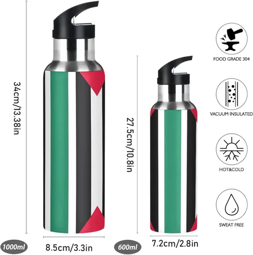 Miniatura 2 de Vertical Stripes Black Insulated Stainless Steel Water Bottle with Straw 32 Oz, BPA-Free Sports Water Bottle Leakproof Water Bottles