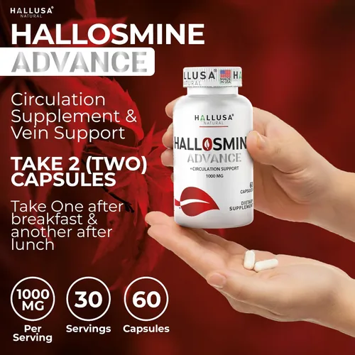 Miniatura 8 de Hallosmine Advance - Cápsulas de diosmina de 1000 mg – Suplemento de circulación de fuerza máxima y apoyo venoso, salud vascular, venas visibles