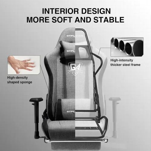 Miniatura 6 de GTPLAYER Silla de juegos con reposapiés, tela transpirable, silla ergonómica grande y alta para computadora, 350 libras con soporte lumbar ajustable