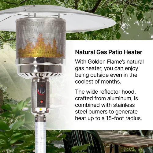 Miniatura 3 de Golden Flame Calentador de patio de gas natural serie XL, 45,000 BTU, 89 pulgadas de alto, encendido con botón, seguridad antiinclinación, ruedas