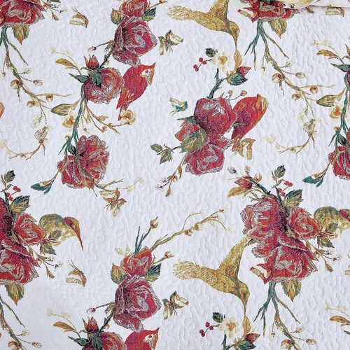 Miniatura 2 de Tache - Juego de colcha acolchada reversible con diseño floral rojo y blanco, diseño de colibríes dorados, color borgoña, marfil, antiguo, granja