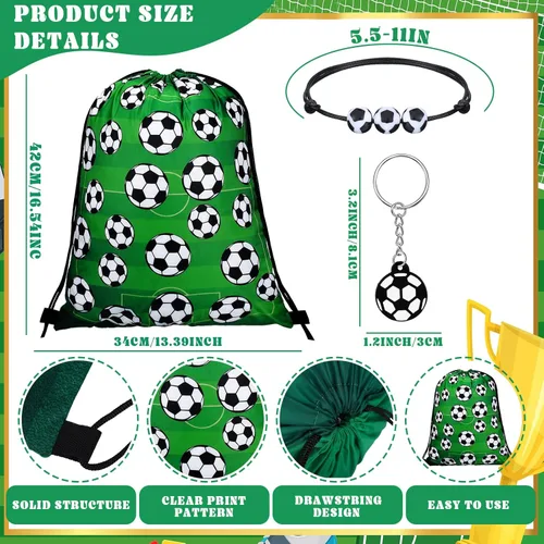 Miniatura 2 de Patelai 36 piezas de recuerdos de fiesta de fútbol, 12 bolsas de regalo con cordón de fútbol, bolsa de golosinas para deportes, bolsa de golosinas