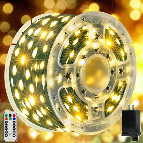 Miniatura 9 de Ollny Luces de Navidad, 198 pies, 600 LED para exteriores, impermeables, con enchufe, luces para árbol de Navidad con 8 modos, control remoto
