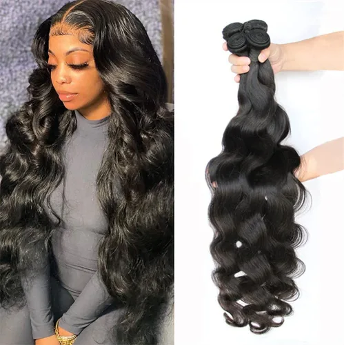 Miniatura 27 de Paquetes de Ondas Corporales con Cierre para Mujeres Negras (10 12 14+10) 100% Cabello Humano Brasileño de Ondas Corporales Sin Procesar 3 Paquetes