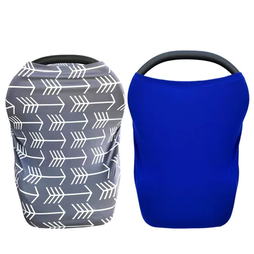 Paquete de 2 fundas de lactancia para bebés, funda versátil para asiento de auto para recién nacido, flecha gris y azul