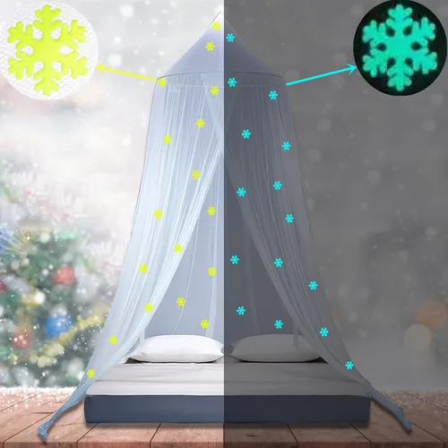 Miniatura 4 de Toldo de cama de princesa que brilla en la oscuridad, toldo de cama de copos de nieve de Navidad para decoración de habitación de niñas, tela