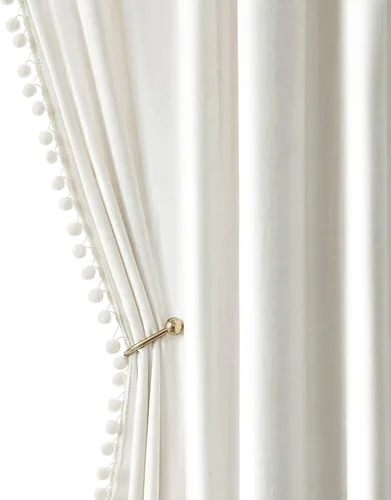 Miniatura 16 de MIULEE - Cortinas de terciopelo con pompones amarillo mostaza para habitación/sala de estar, cortinas opacas para otoño, aislantes térmicos, de 84