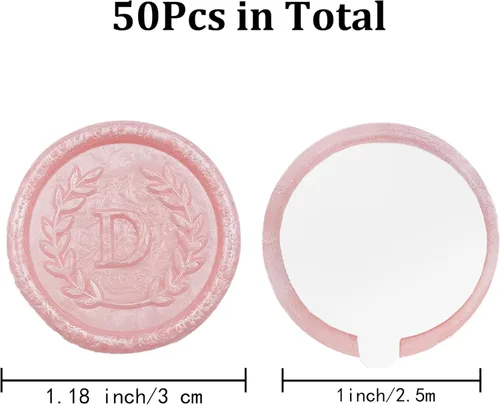 Miniatura 2 de 50 piezas de pegatinas adhesivas de sello de cera rosa en letra D, hechas a mano, no necesita sello de cera, pegatinas de cera para rasgar y usar