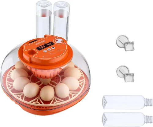 Miniatura 9 de VEVOR Incubadora de 12 huevos, girador automático de huevos con vela LED, control de temperatura y humedad, ventana transparente de visión de 360°
