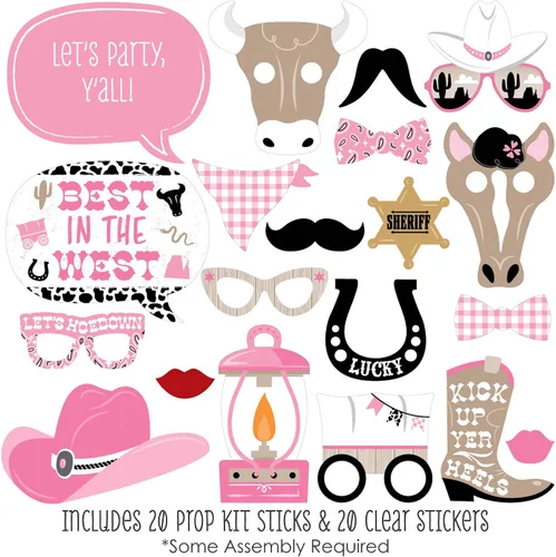 Miniatura 2 de Big Dot of Happiness Pink Western Hoedown - Kit de accesorios para cabina de fotos para fiesta de caballo vaquera, 20