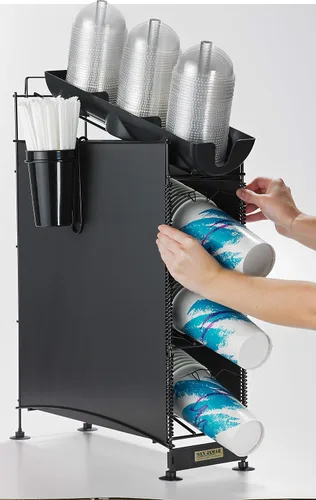 Miniatura 7 de San Jamar Dispensador de tres tazas para tazas de 8 a 44 onzas con bobinas ajustables - Dispensadores de tazas de encimera de 4 niveles - Pies